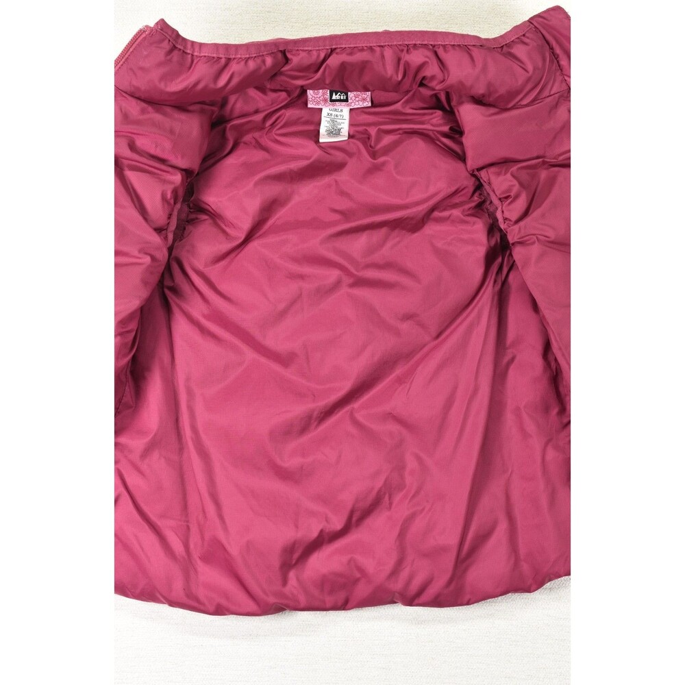 REI Girls Down Puffer Vest XS 6 7 Pink Magenta Quilted Floral Embroidered Co-op - Picture 5 of 8